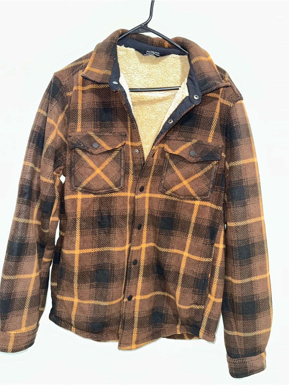 Men's Plaid Sherpa-Lined Shirt Jacket - Brown/Black